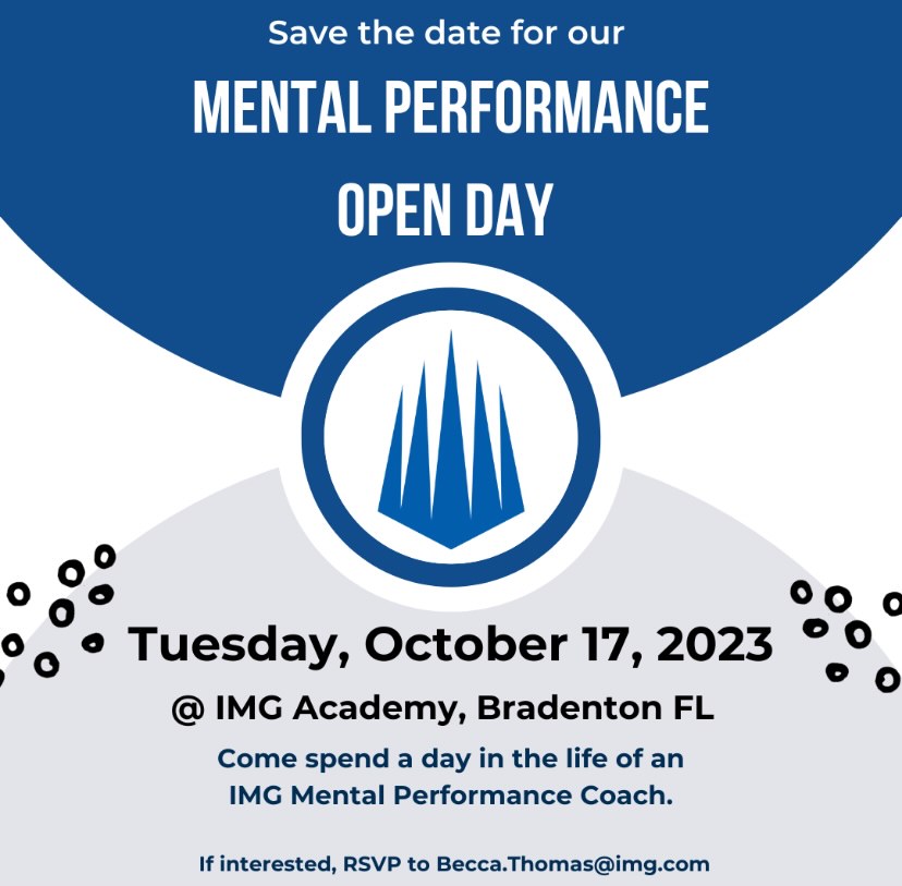 Immerse yourself in the world of applied mental coaching! 🌟 Join us on campus for this unique opportunity to spend a day in the life of an IMG mental performance coach. Uncover the strategies and practices that allow our athletes to unleash their minds. 🧠💼#IMGMentalPerformance