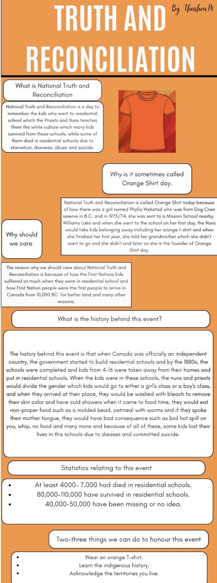 missdpimentel's tweet photo. BTT @ChamCCS Business students produced infographics to share the story of #orangeshirtday &amp; meaning behind #nationaltruthandreconciliationday. Wear your orange &amp; spread the message #everychildmatters actively working towards #reconciliation 🧡 @TCDSB @chaminade_cs  @Equity_TCDSB https://t.co/W8vZkhnoSF