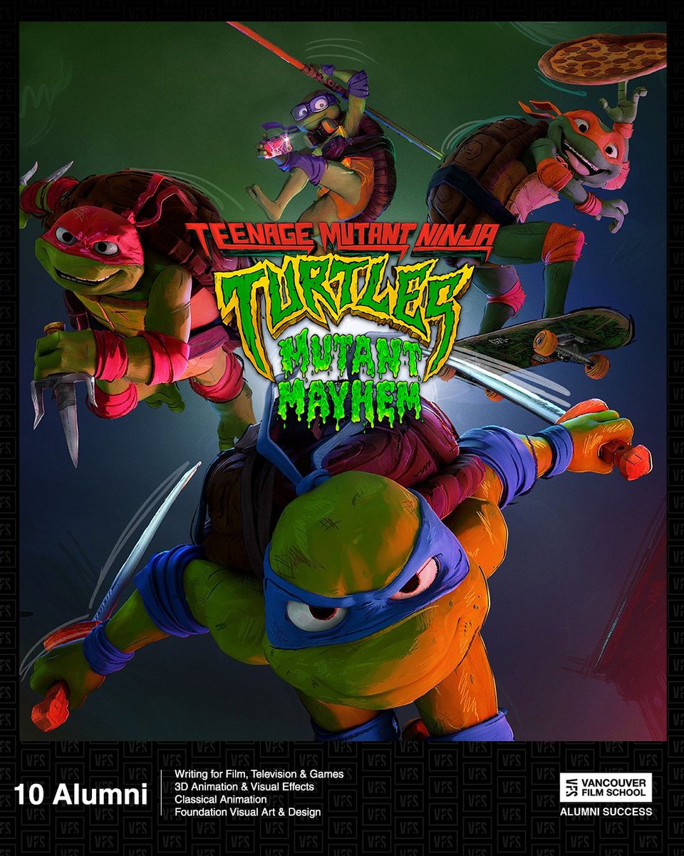 vfs's tweet photo. Kudos to 10 VFS alums who worked on Teenage Mutant Ninja Turtles: Mutant Mayhem from various VFS programs. 🐢🍕
Your creativity shines in the TMNT world. Keep it up! #vfsalumni #TMNT https://t.co/euOtPZJizN