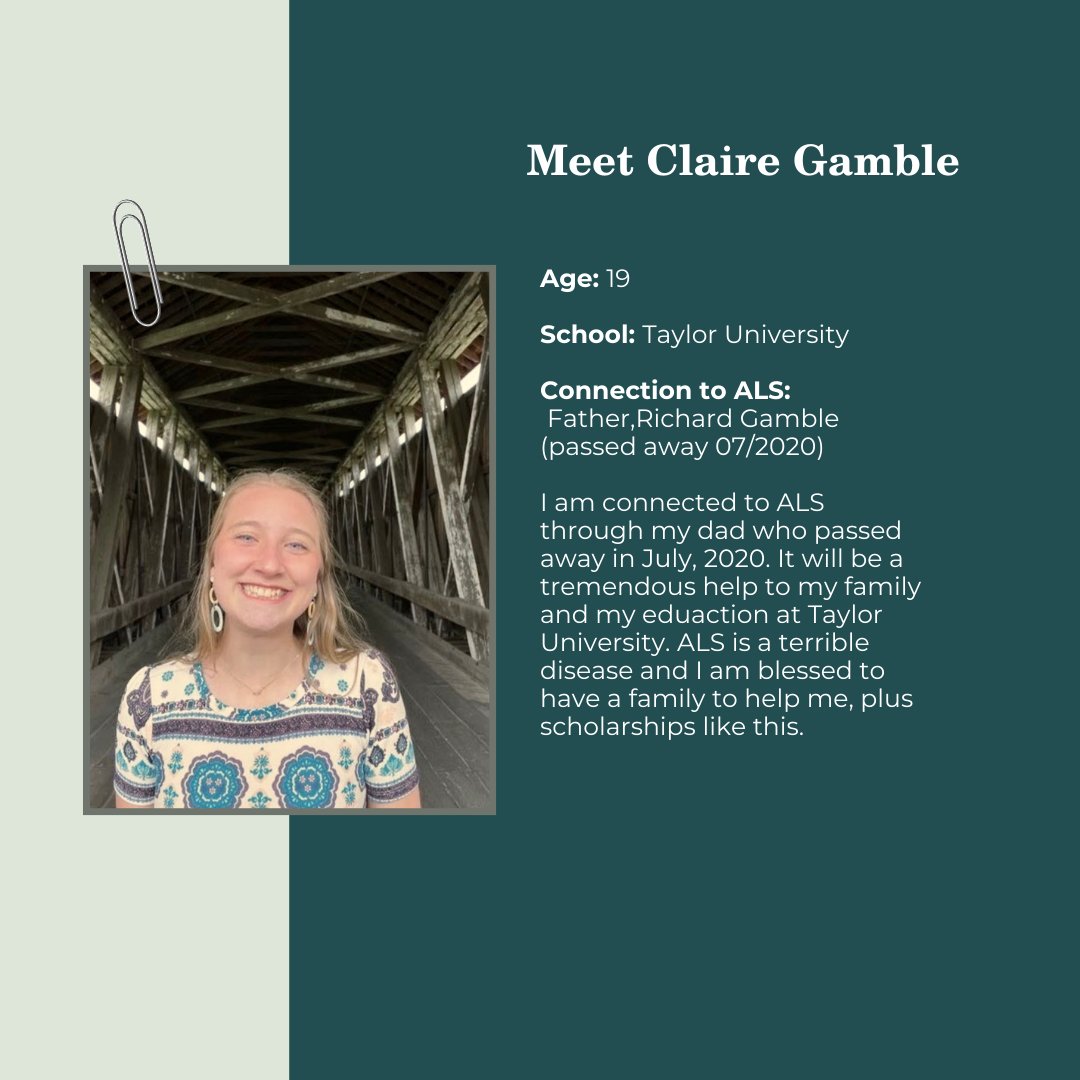 Congratulations to our awardee of the Sara E.K. Cooper Scholarship! Today’s Spotlight: Claire Gamble! ✨ HLC awarded five winners $1,000 each to honor their personal and academic achievements in spite of facing adversity and challenges due to ALS.⁣