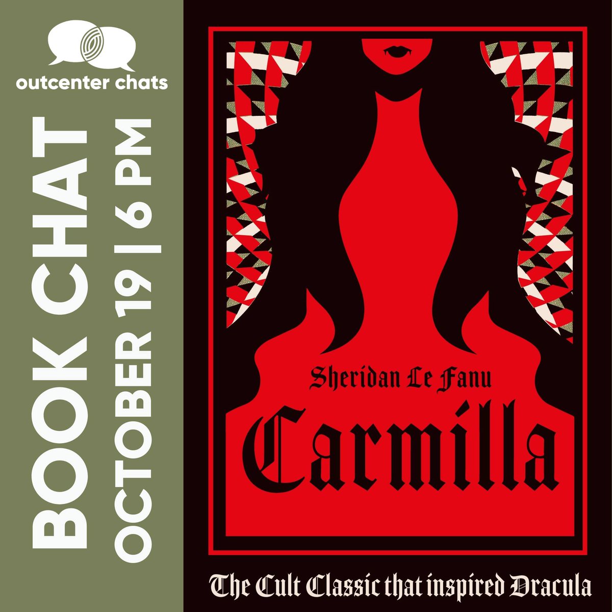 Our next Book Chat will be on October 19th at 6pm. We will be reading Carmilla by Sheridan Le Fanu, the original vampire story that inspired Dracula, just in time for Halloween!🧛‍♀️🧛‍♂️