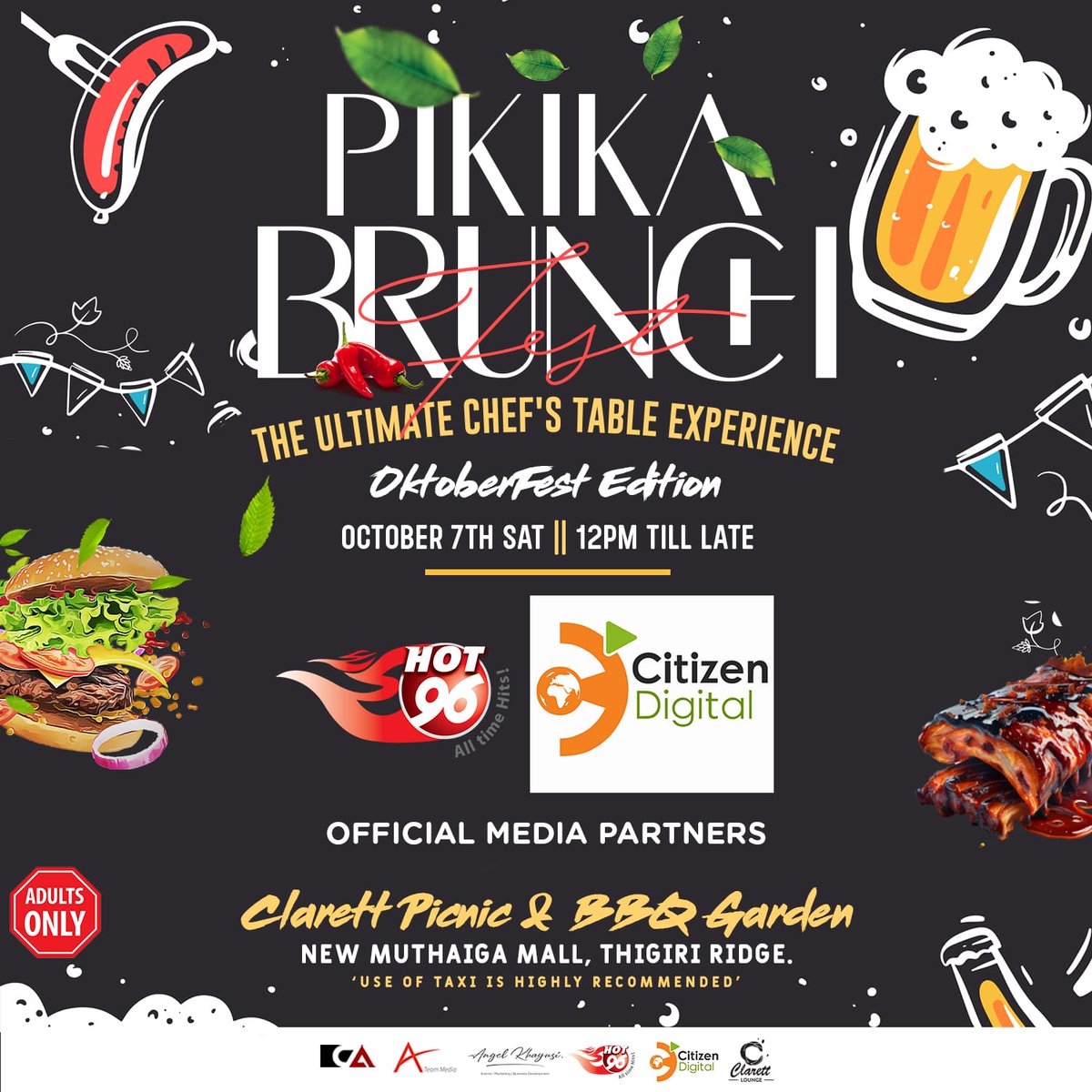 citizentvkenya's tweet photo. #PikikaBrunchFest #OctoberFestEdition is ON! With your fave chefs & kitchens!
Enjoy amazing food, fun, beverage & game experience + music from NBO's hottest DJs. Exciting prizes to be won!
Limited tickets available on https://t.co/PvtY43ckrR
Sat 7th October @ Clarett Picnic & BBQ Gardens