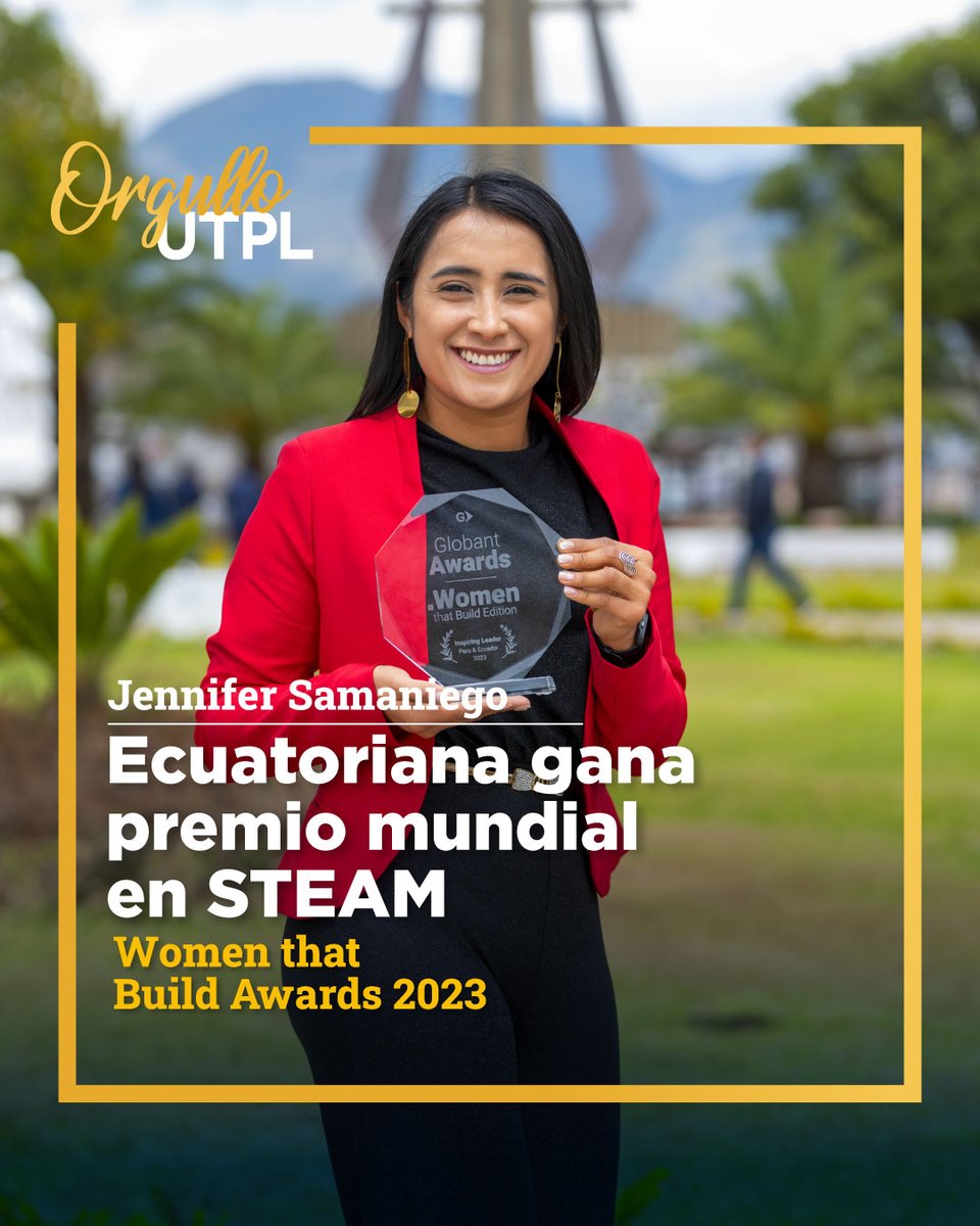 utpl's tweet photo. #OrgulloUTPL
#MujeresQueInspiran👩🏻‍💻🌎

¡Jennifer Samaniego, docente y analista de Innovación Educativa de UTPL, destacada en el universo #STEAM entre más de 1.100 candidatas de más de 50 países! 🚀

Felicitamos a Jennifer, una orgullosa #UTPLAlumni🎓 reconocida como ganadora global de los Women that Build Awards 2023 de @Globant  🏆 por generar e inspirar un impacto profundo en el sector tecnológico, liderando la implementación de tecnología inmersiva en la educación. 🌐

Conoce más ↪️ https://t.co/3ZblSzA7ym