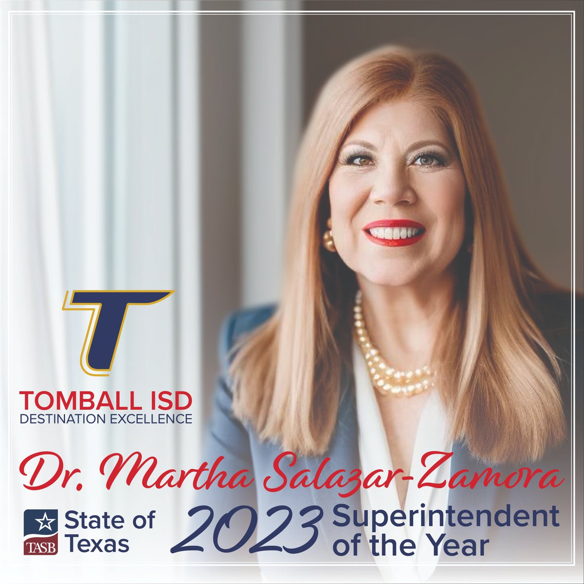Tomball ISD (@tomballisd) on Twitter photo 🎉 TEXAS SUPERINTENDENT OF THE YEAR!!! 🎉
CONGRATS to <a href="/TomballISD/">Tomball ISD</a> Superintendent Dr. Martha Salazar-Zamora (<a href="/m_salazarzamora/">Dr. Martha SalazarZamora</a>) for being selected as the 2023 Texas Superintendent of the Year, presented by <a href="/tasbnews/">Texas Association of School Boards</a>!
So well-deserved for our amazing leader! #DestinationExcellence 🎉 TEXAS SUPERINTENDENT OF THE YEAR!!! 🎉
CONGRATS to <a href="/TomballISD/">Tomball ISD</a> Superintendent Dr. Martha Salazar-Zamora (<a href="/m_salazarzamora/">Dr. Martha SalazarZamora</a>) for being selected as the 2023 Texas Superintendent of the Year, presented by <a href="/tasbnews/">Texas Association of School Boards</a>!
So well-deserved for our amazing leader! #DestinationExcellence
