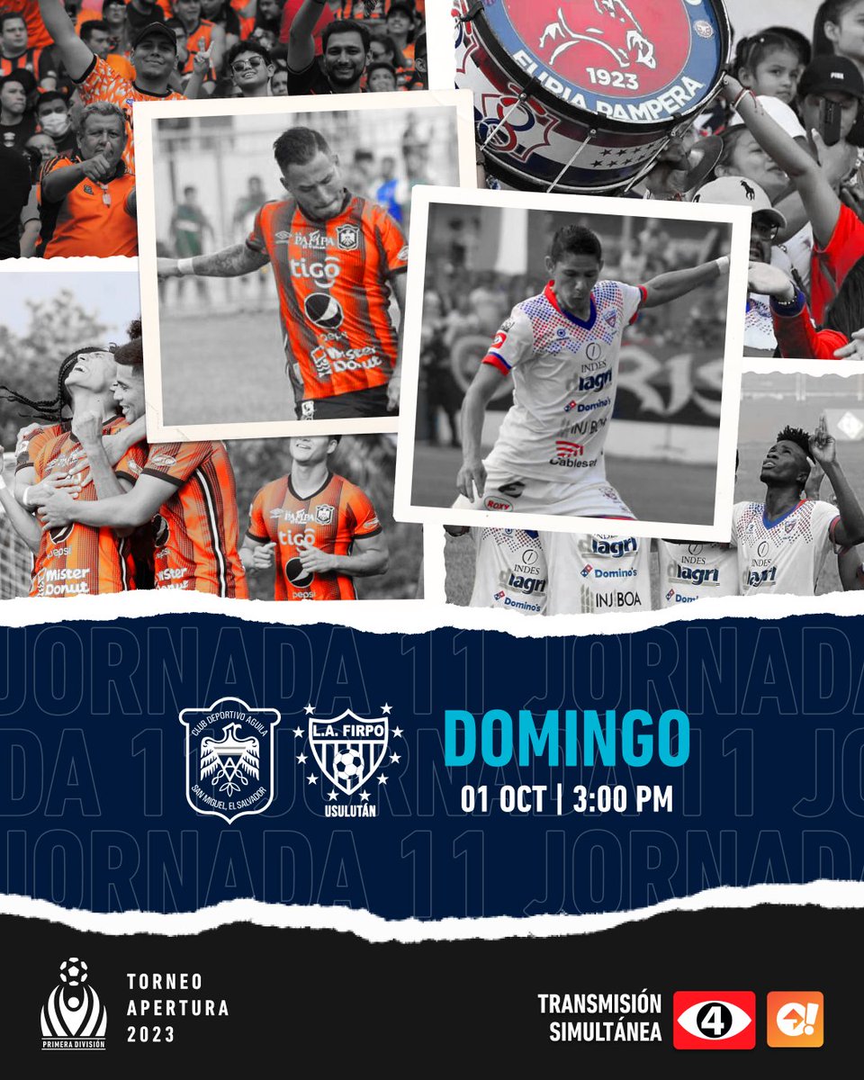 ⚽️ ¡JORNADA 11! 🏆🇸🇻

🗓 Domingo 01 de Octubre 
🦅C.D. Águila 🆚 C.D. Luis Ángel Firpo 🐂

#LMFxEl4 📺 | #LMF 🇸🇻

¡No te lo pierdas! 👇🏼

🔴EN VIVO📡
Canal 4 📺 TCSGo 📲
