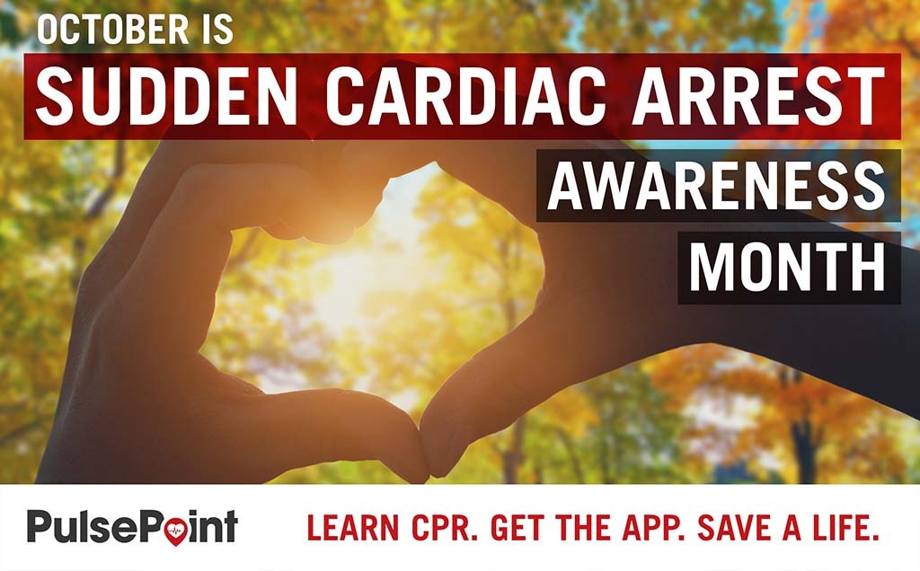 FlowerMoundFD's tweet photo. October is Sudden Cardiac Arrest Awareness Month. ♥ This October, help save a life by learning CPR and downloading PulsePoint, a 911-connected app that can immediately inform you of emergencies in your community, as well as request your help if CPR is needed. #SCAAMonth https://t.co/9gg6MhvKLM