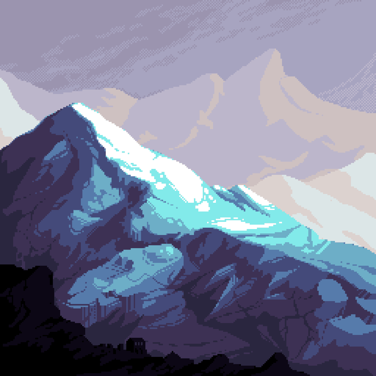 volcanojungle's tweet photo. Mountain - inspired by @dethrood2 's mountain piece and @dr_smey 's way of texturing :) tried a new way to make landscapes i hope i'll make more in the future
#pixelart #aseprite #ドット絵 https://t.co/sQxBg2x7zy