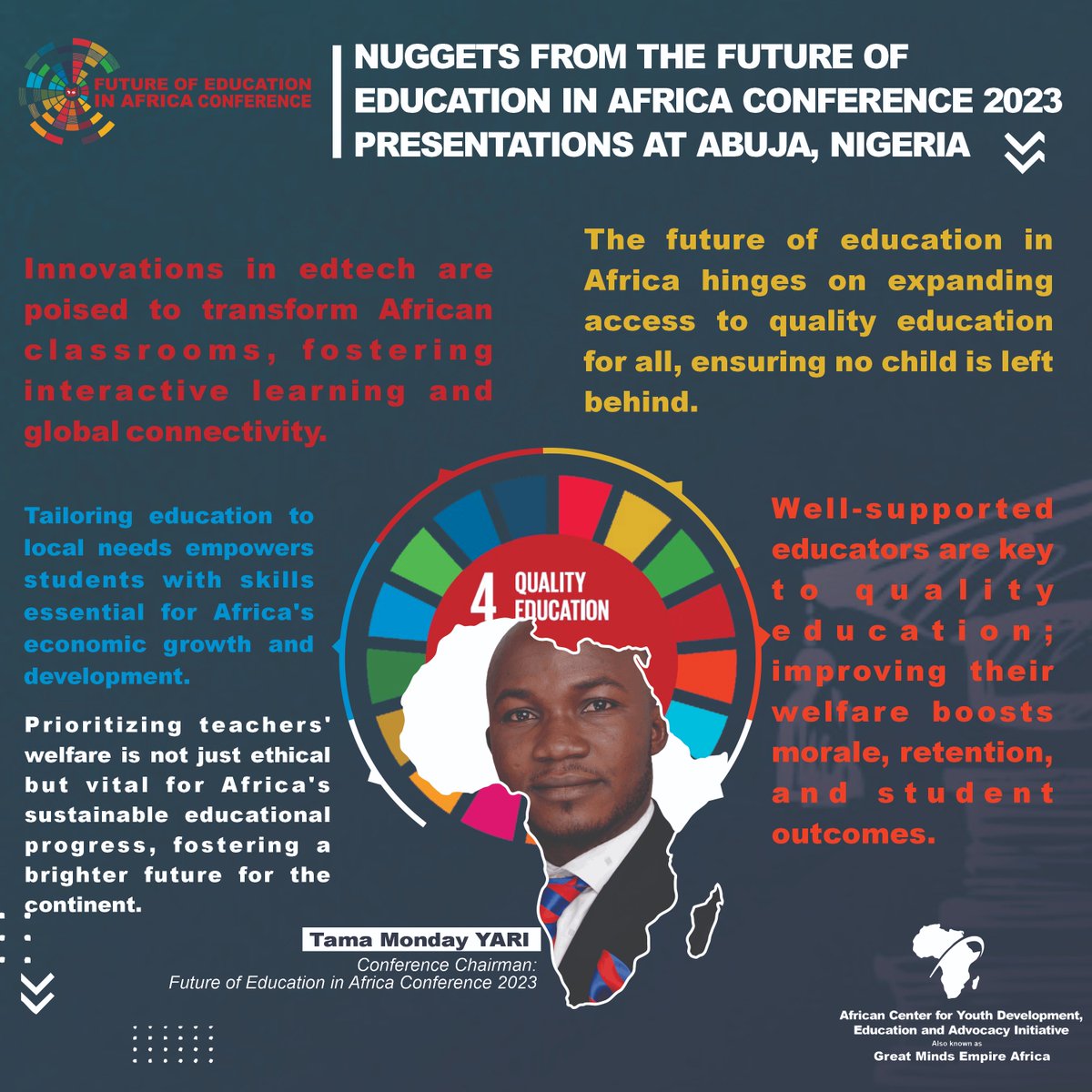 Feiafconference's tweet photo. Exciting Insights from the Future of Education in Africa Conference 2023 from our executive director, @tamamonday
#QualityEdu #Edu4All #FutureofEduInAfrica https://t.co/mllVfZzxQD
