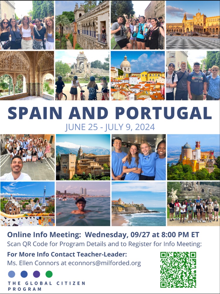 Connors6Ellen's tweet photo. Students, don’t miss out on your opportunity to travel to Spain and Portugal, Summer 2024!  Check out our amazing itinerary and catch our back to school discount!  The world is your classroom!#wanderlust#Spain #studenttravel#portugal click our QR code to learn more! https://t.co/9FnxSxVDOJ
