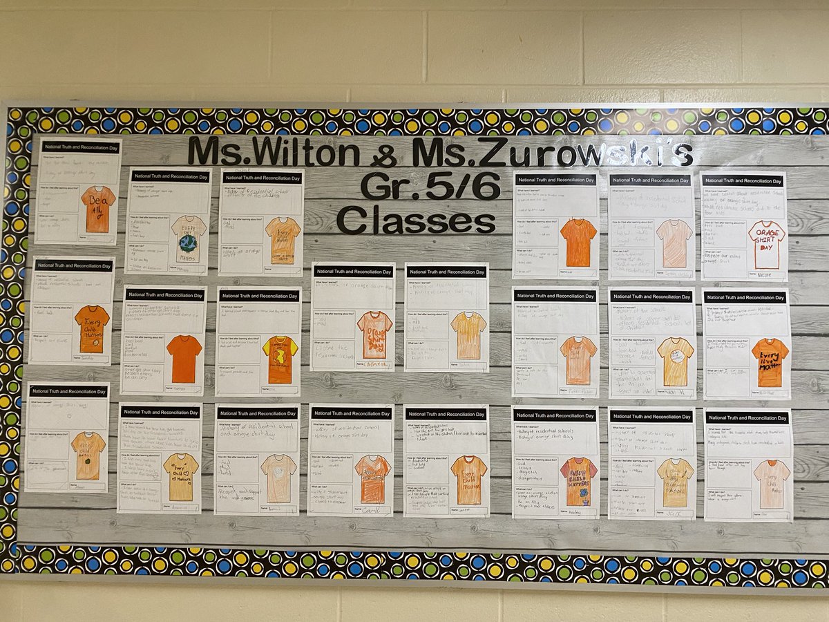 MsMWilton's tweet photo. This week in Grade 5/6 we discussed and learned about the history of residential schools and the effects it had on many children and families. Students reflected on their new and prior knowledge about orange shirt day and residential schools. @LDCSB @StAnneGators https://t.co/I8Cd1fqeeb