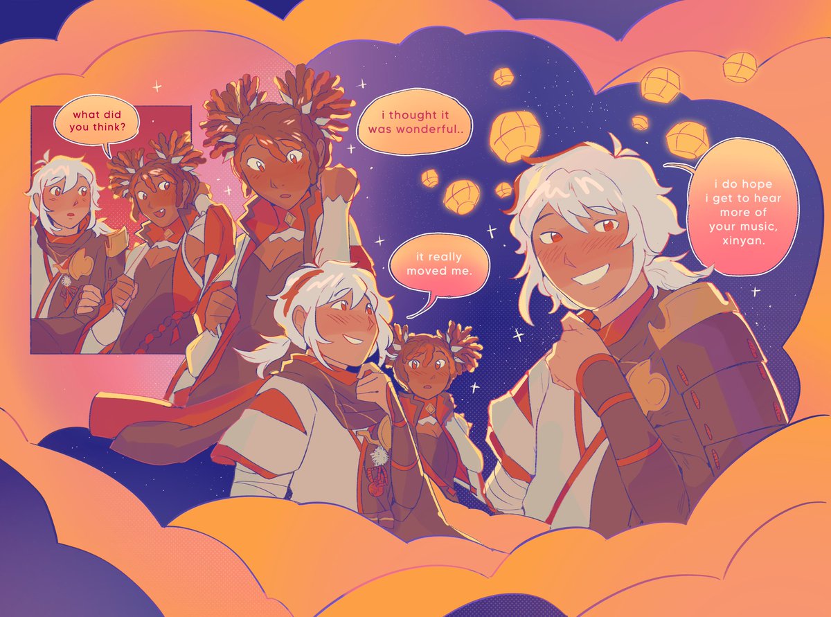 ❤️‍🔥 my piece for <a href="/genshinbigbang/">Genshin Rarepair: Big Bang</a> in collaboration with @ditzydesu ( their fic will be linked below ) !! i love a good lantern rite kazuyan scene...

#grpbb23 #xinyan #kazuha #kazuyan 🎸🍁
#原神📷 #枫弦
(1/3)