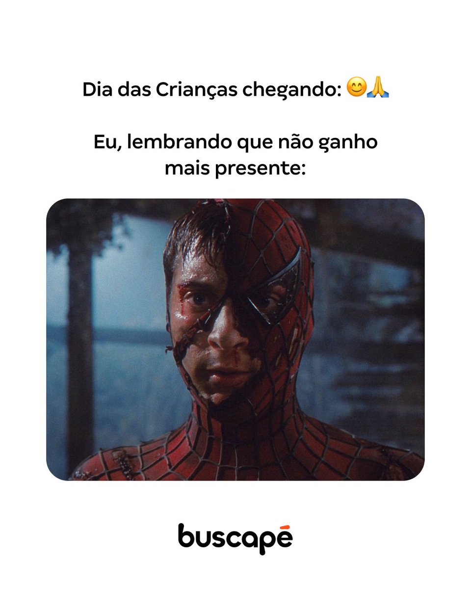 Buscape's tweet photo. Aquele momento triste quando você percebe que não é mais criança! 😔

Mas aqui no Busca todo mundo pode ganhar presente (até as grandes rs)! 😉✨

No Buscapé você compara, encontra a melhor oferta e ainda ganha cashback! 🏃‍♂️💛

#buscape #daumbusca #meme #diadascrianças https://t.co/V6Rz0571RL