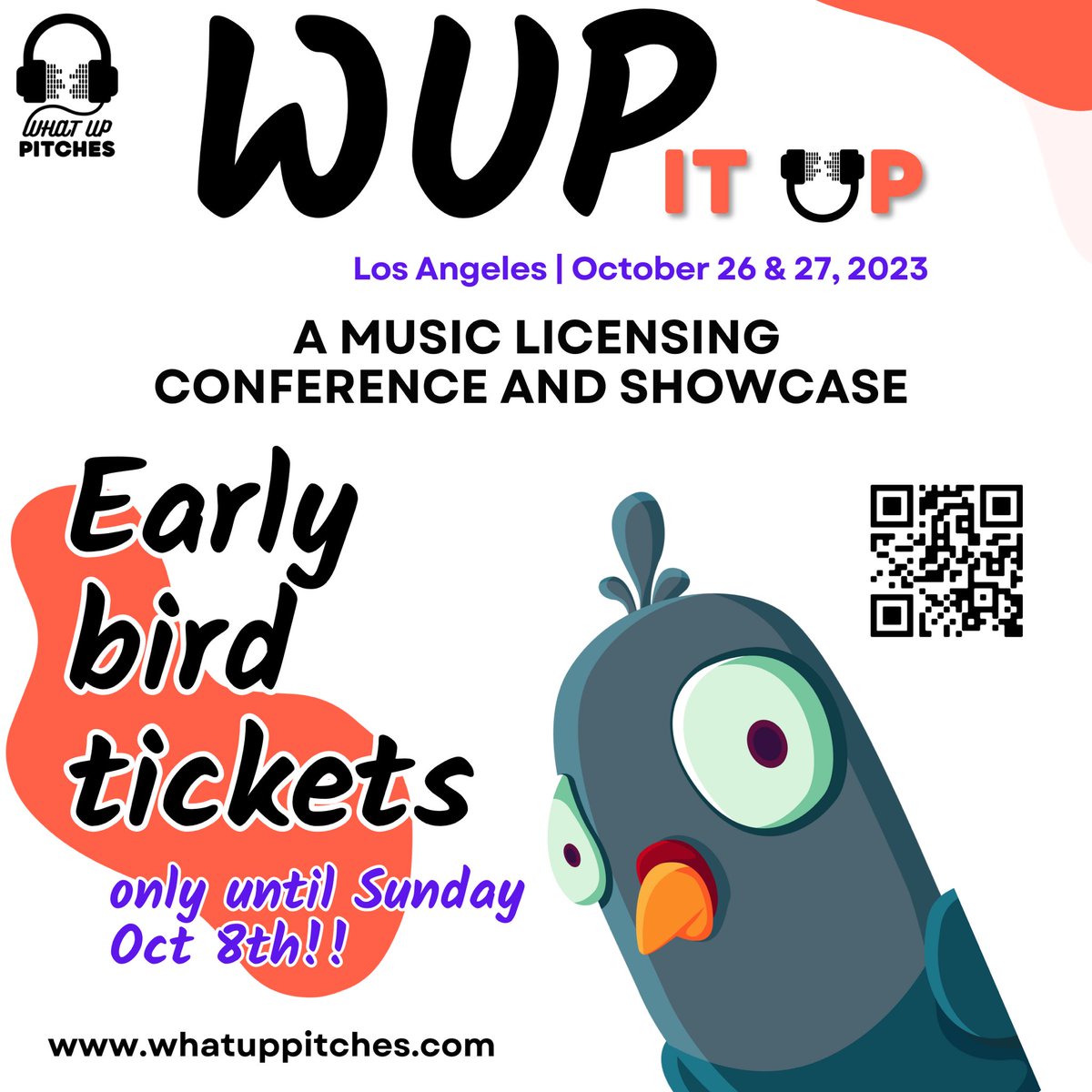 👀just saying…. Don’t wait that much longer to get your WUP It Up LA ticket 🎟️ because the EARLY BIRD 🐦 price is ending Sunday, Oct 8th!
🏃‍♀️ 🏃🏾‍♂️ 🏃🏻 

Let’s WUP It Up 🧡 this Oct 26 &amp; 27!!!

🎫: events.humanitix.com/wupitupla2023

#whatuppitches #wupitupla #wupitupLA2023 #musiclicensing