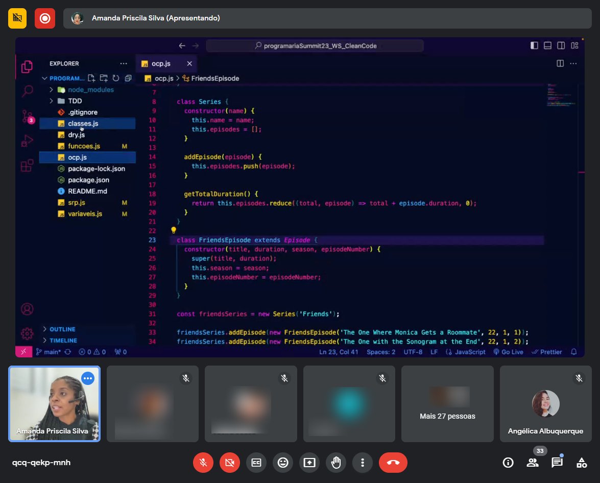 FrontAngie's tweet image. Acabei de participar de um workshop oferecido pela sempre incrível @programaria sobre Clean Code. Quem apresentou conceitos, exemplos e nos guiou em &quot;mão na massa&quot; foi a Amanda Silva, deva na PretaLab e no iFood. Amei! 

Amanhã é dia de brilhar no #PrograMariaSummit2023 🎟️