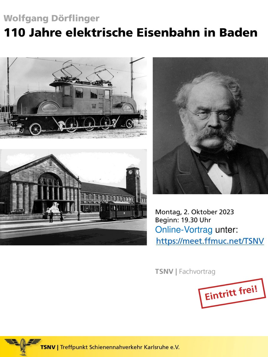 fpfka's tweet photo. Wolfgang Dörflinger referiert zu "110 Jahre elektrische Eisenbahn in Baden". Kommenden Montag ab 19:30 online. #TSNV. https://t.co/yIKS9gu0An