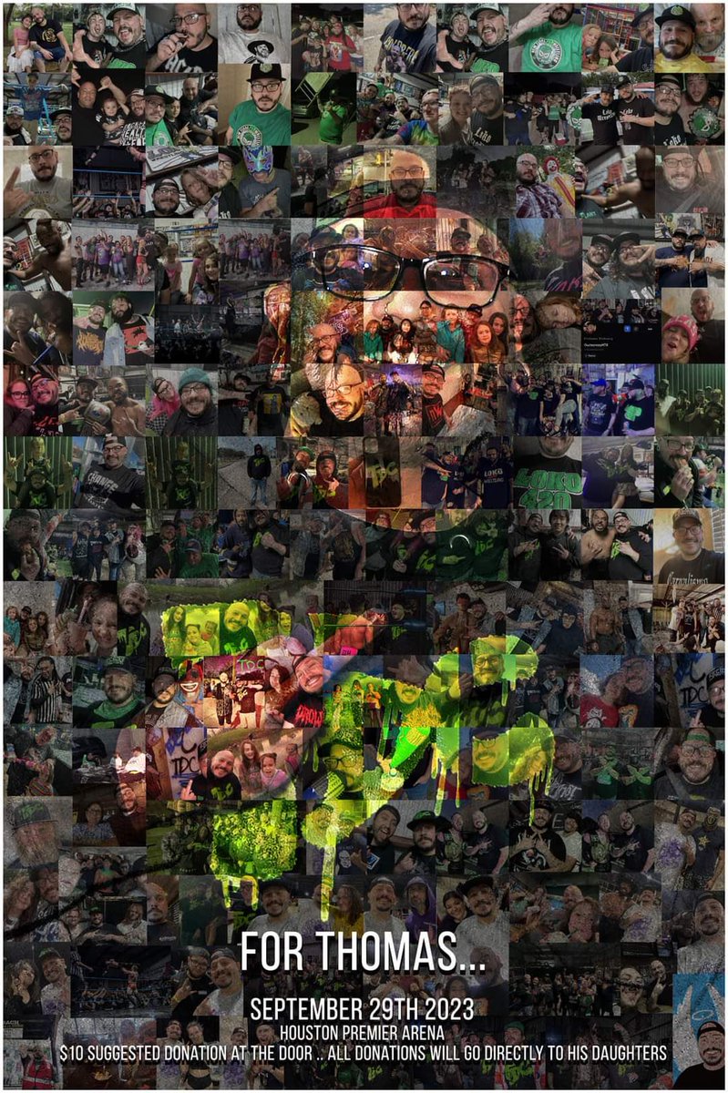 WrestleRaveHTX's tweet photo. TONIGHT!

Houston wrestling pays tribute to our fallen friend, Thomas Lawrence. 

The ‘For Thomas’ Show will be a mystery card with 100% of the proceeds going to his 3 daughters.

If you can't make it and are able to donate, here's the official GoFundMe

https://t.co/78xrClS7Br https://t.co/eNfpPkm4V0