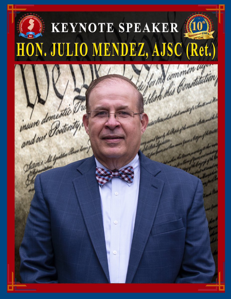 Join us for the Hispanic Leadership Association of New Jersey 10th Anniversary Gala!

🗣️ Keynote Speaker: Hon. Julio Mendez, AJSE (Ret.)
📆 Oct 28, 2023
⏰ 6 pm - 10 pm
📍 Resorts Casino Hotel, Atlantic City
Don't miss it! hlanj.eventbrite.com #HLANJ #LeadershipGala