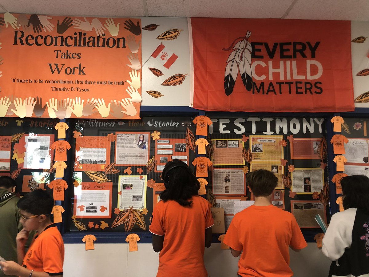 English 8 students reflecting on what they know, what they wonder, and what they learned through Burnaby South’s Truth and Reconciliation display.