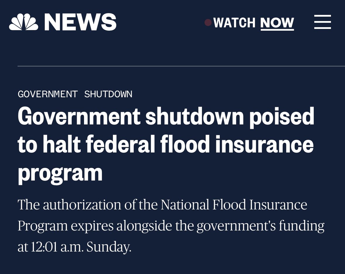 New York is experiencing disastrous flooding and a Republican shutdown means the National Flood Insurance Program will expire tomorrow night. This is lunacy. A bipartisan deal was agreed to months ago. Dems held up their end. GOP needs to stop playing games and follow through.