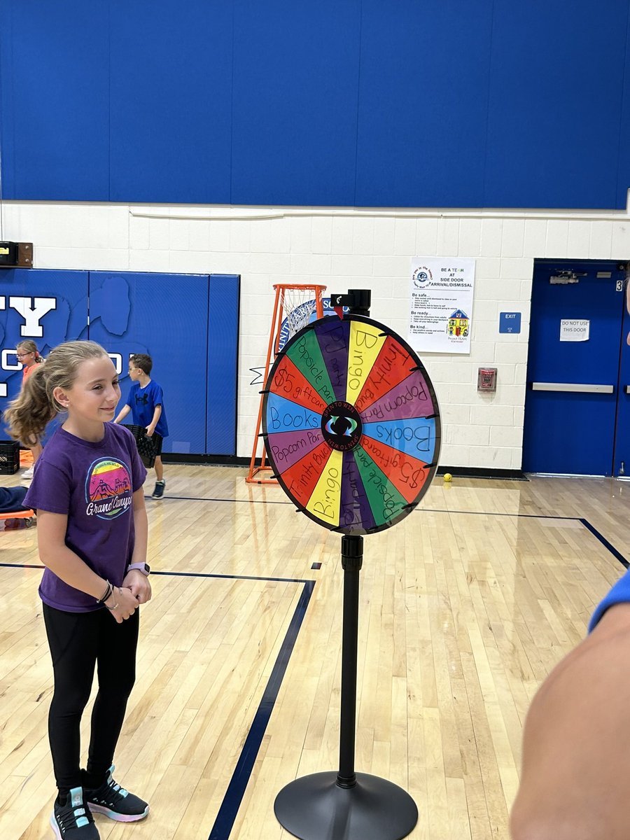 TWS_PBIS's tweet photo. Shoutout to third and fourth grade for the wins! They were able to spin the wheel of prizes to see what they won for their WHOLE grade level! 

Third grade won $5 gift cards for each student!! 🎁

Fourth grade won a PJ party!!! 💤🍪🥛

@west_elem https://t.co/ZRiwq1vcu1