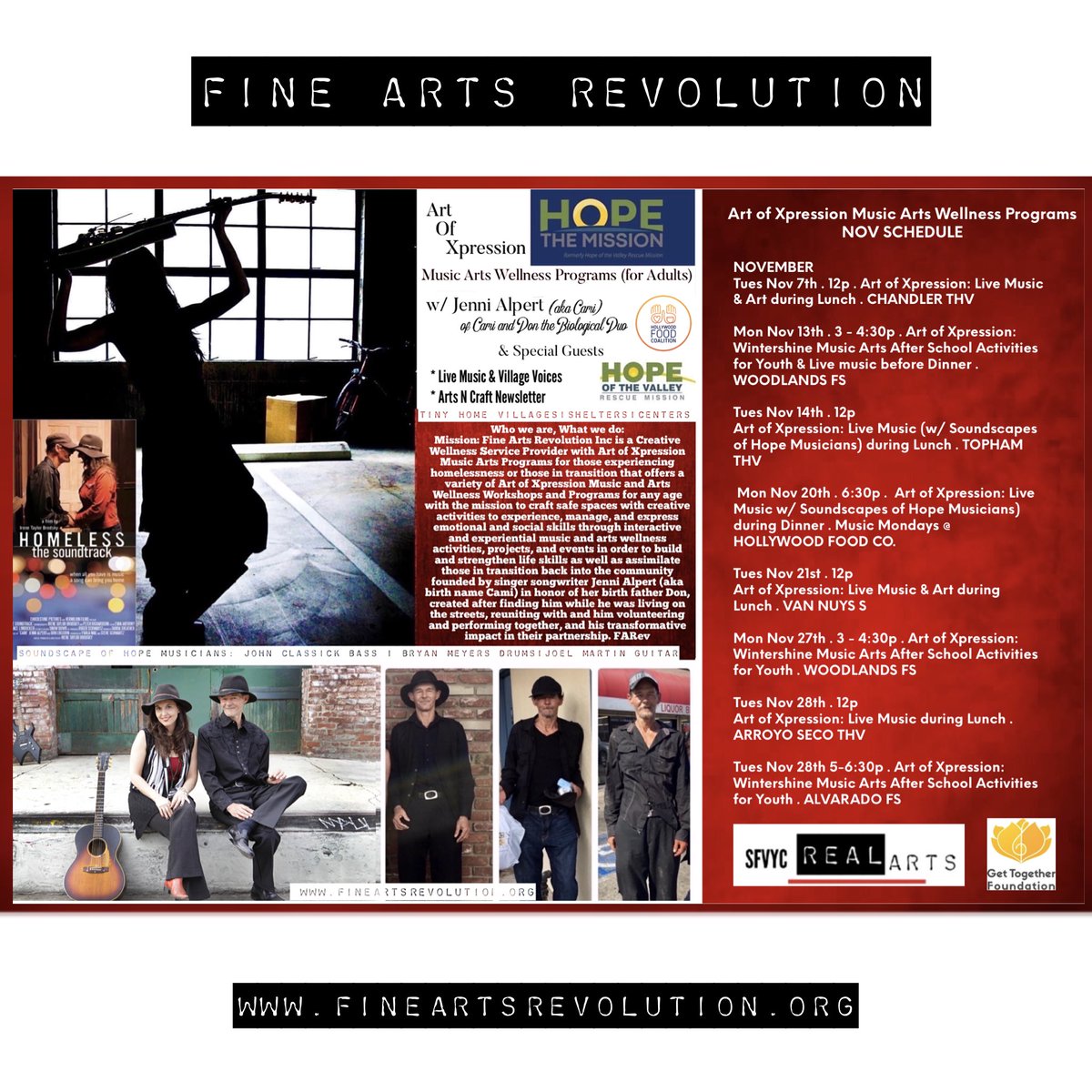 jennialpert's tweet image. OCTOBER &amp;amp; NOVEMBER Art of Xpression Music Arts Wellness Programs Schedule #wellnessprograms #music #art #advocacy #homelessnessawareness #nonprofit