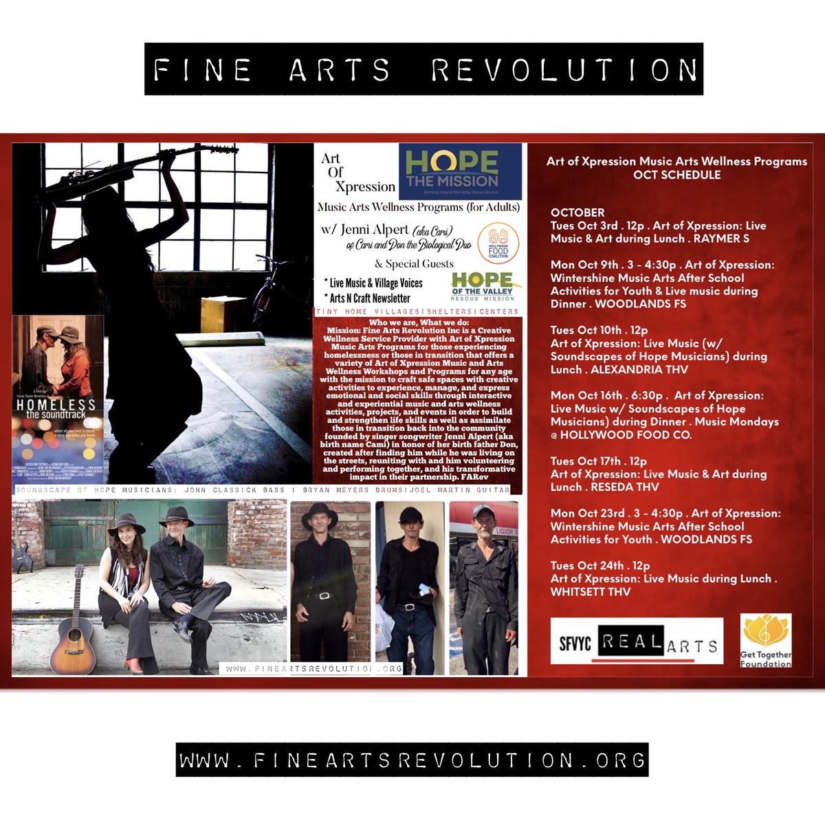 jennialpert's tweet image. OCTOBER &amp;amp; NOVEMBER Art of Xpression Music Arts Wellness Programs Schedule #wellnessprograms #music #art #advocacy #homelessnessawareness #nonprofit