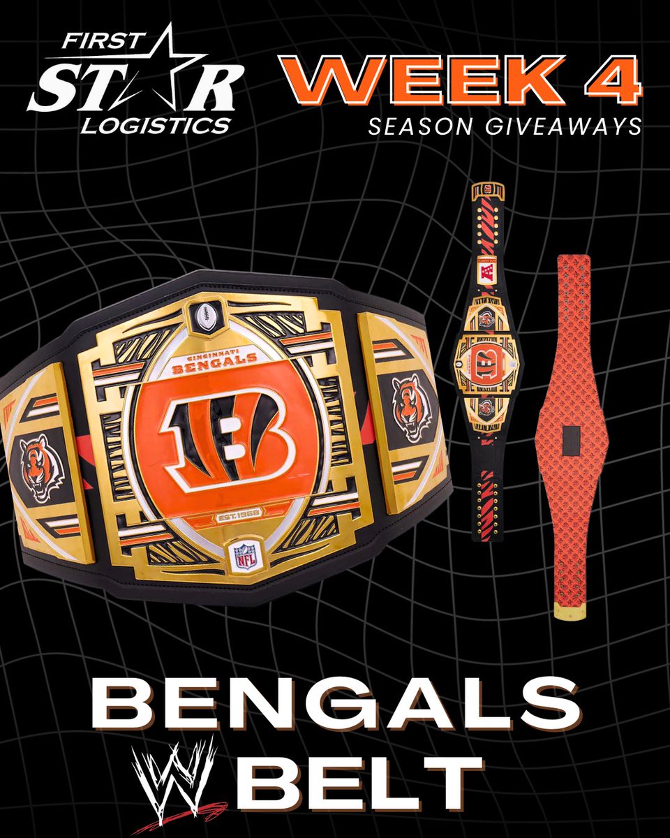 Dave Lapham "In The Trenches" Podcast/Videocast (@dlinthetrenches) on Twitter photo Did you see what <a href="/Firststarlog/">First Star Logistics</a> is giving away for Week 4 of the #Bengals season? How about a Bengals 100% authentic NFL x WWE Belt | TO ENTER: RT & like this tweet - Tag someone in the comments and, most important, follow <a href="/Firststarlog/">First Star Logistics</a> here on X. Did you see what <a href="/Firststarlog/">First Star Logistics</a> is giving away for Week 4 of the #Bengals season? How about a Bengals 100% authentic NFL x WWE Belt | TO ENTER: RT & like this tweet - Tag someone in the comments and, most important, follow <a href="/Firststarlog/">First Star Logistics</a> here on X.