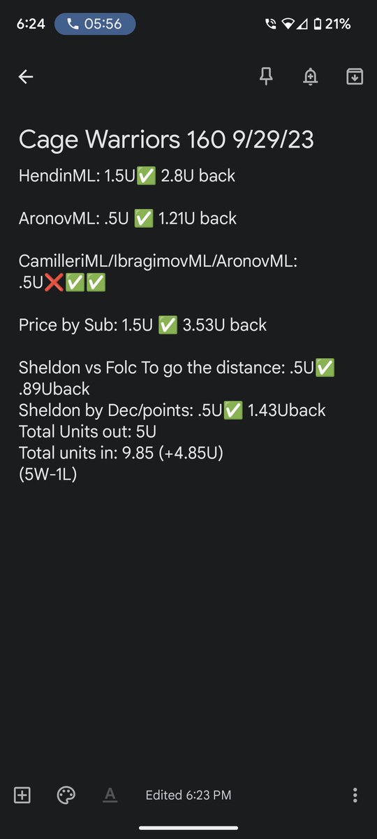 manbun_golf's tweet photo. LFG✅✅✅✅ Killed Cage Warriors 160 today +4.85U officially, forgot to track Aronov moneyline pick 🤦‍♂️ DM me about joining #VIP membership 
Bets tracked @betMMAtips 
https://t.co/sanV6STpmT 
#Fridaynightfights #MMATwitter #GamblingX #sportsbettingtwitter #flooding #chat https://t.co/cmCXc36BB8
