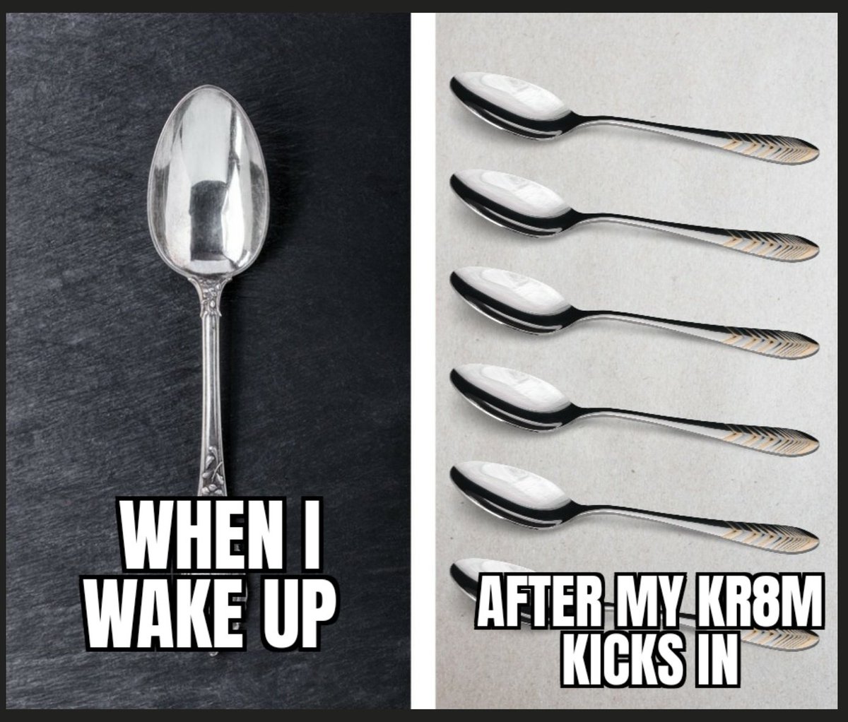 JanPickleberry's tweet image. This was an idea from the #Kratom Story spaces yesterday. I made the #spoonies meme we talked about😅 @rsdcrpsfire @misteaz79 @KratomStory @siennagsd 
#Spoontheory #kratomgivesmespoons
#spoonie