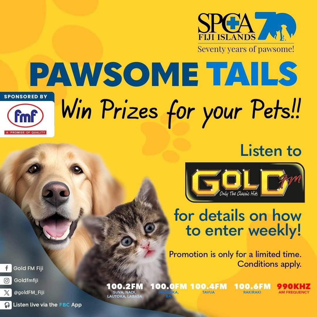 Awesome Saturday morning, Fiii! Join us, @goldfm_fiji and @2dayfmfiji, for our Pawesome Tail's weekly competitions and be in to win amazing vouchers for your pets; including General check up, Dessexing and even Deluxe grooming services for your pet! Promo starts Tuesday 5th Oct!