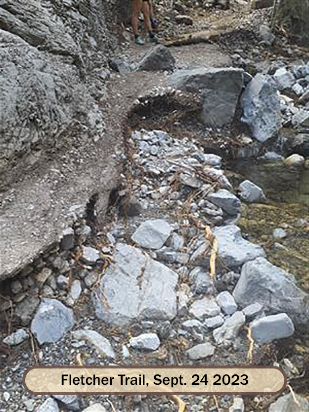HumboldtToiyabe's tweet photo. SMNRA-Hazardous conditions on the Fletcher Trail and throughout the area. Significant gaps, hazardous trees and rubble exist on the trails and sites, some segments are completely gone. The Closure order remains for public safety #SpringMountainsNRA https://t.co/EB8VcsE39q. https://t.co/82ctj3Nc6D