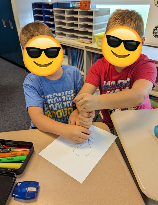 Day 17: Our first team building activity today was called Two Hands on a Pencil. Students worked in partners to draw a picture. The catch is that they couldn't talk, and they *both* had to be holding the pencil while drawing.