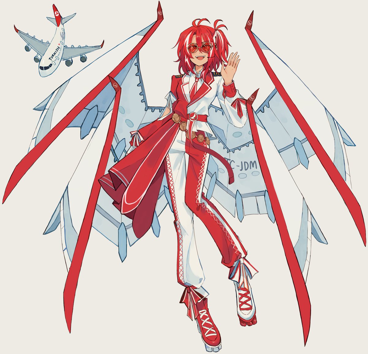 personification red hair open mouth pants red eyes full body long sleeves  illustration images