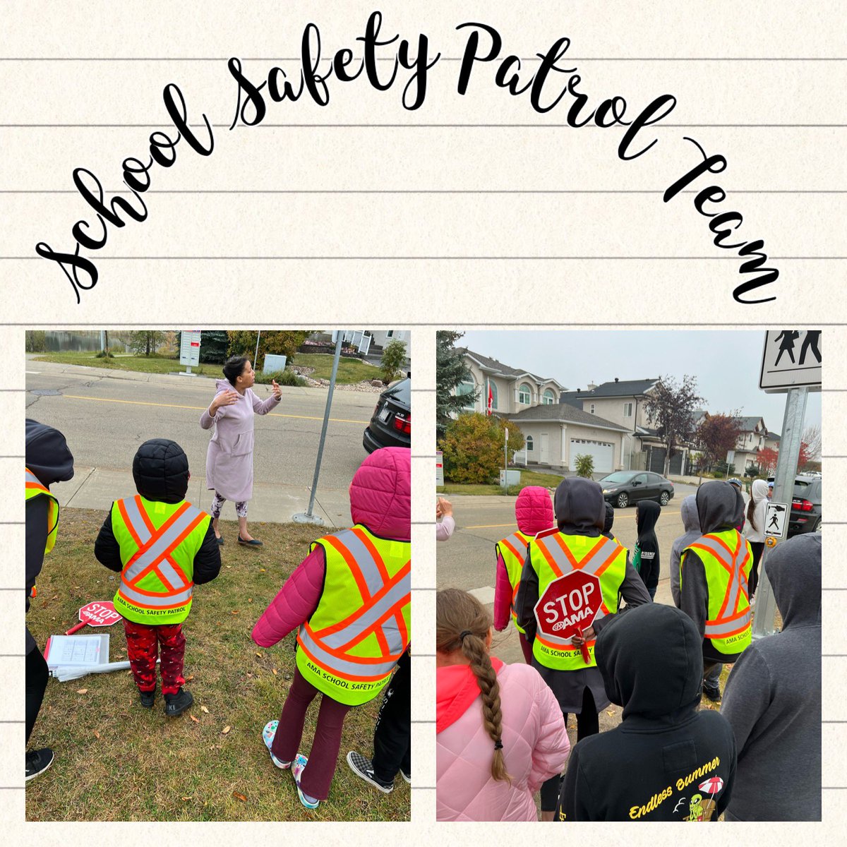 Vaduva6B's tweet photo. Today our Patrol Team went through the hands on AMA Patrol Training. You can expect to see our Gr. 6 students outside helping you cross starting next week! Look for the neon vests and stop 🛑when signs are out! @StJohnBoscoYEG @AMAcommunity https://t.co/0n6EzdPqY2