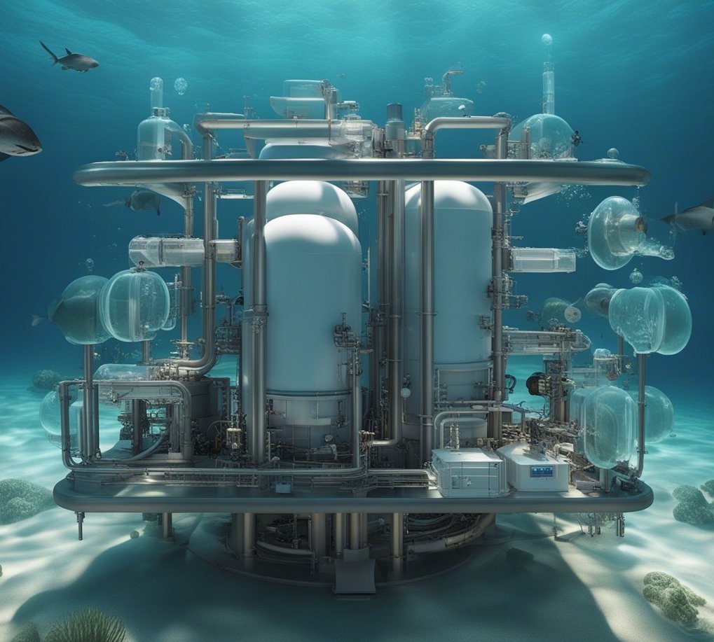 🌊 'AquaFusion CO2 Reactors' - Submerged oceanic CO2 capture devices with an innovative twist. They utilize saltwater electrolysis to extract CO2 molecules, converting them into solid carbonates, which sink to the ocean floor. 💧🌐 #CO2Capture #OceanInnovation