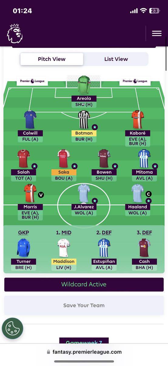 dersen88's tweet photo. @fantasyradet @Francoroche trenger seriøse råd nå. På wildcard. Saka går fra usikker til kjempe usikker. Selges han, får jeg 8,6 return, koster 8,7 å få han tilbake. Selge? Svelge? https://t.co/VHBDz56gBr
