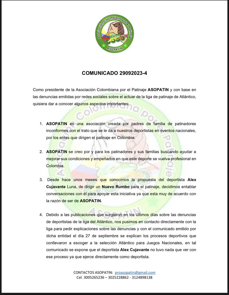 alcujavante's tweet photo. Seguimos firmes en nuestra misión de construir un futuro positivo para este deporte en Colombia, trabajando con determinación, argumentos sólidos y transparencia. ¡Juntos, crearemos un camino positivo para nuestros patinadores! #ASOPATIN #PatinajeColombiano #FCP2024 #PatinajeProfesional @asopatin