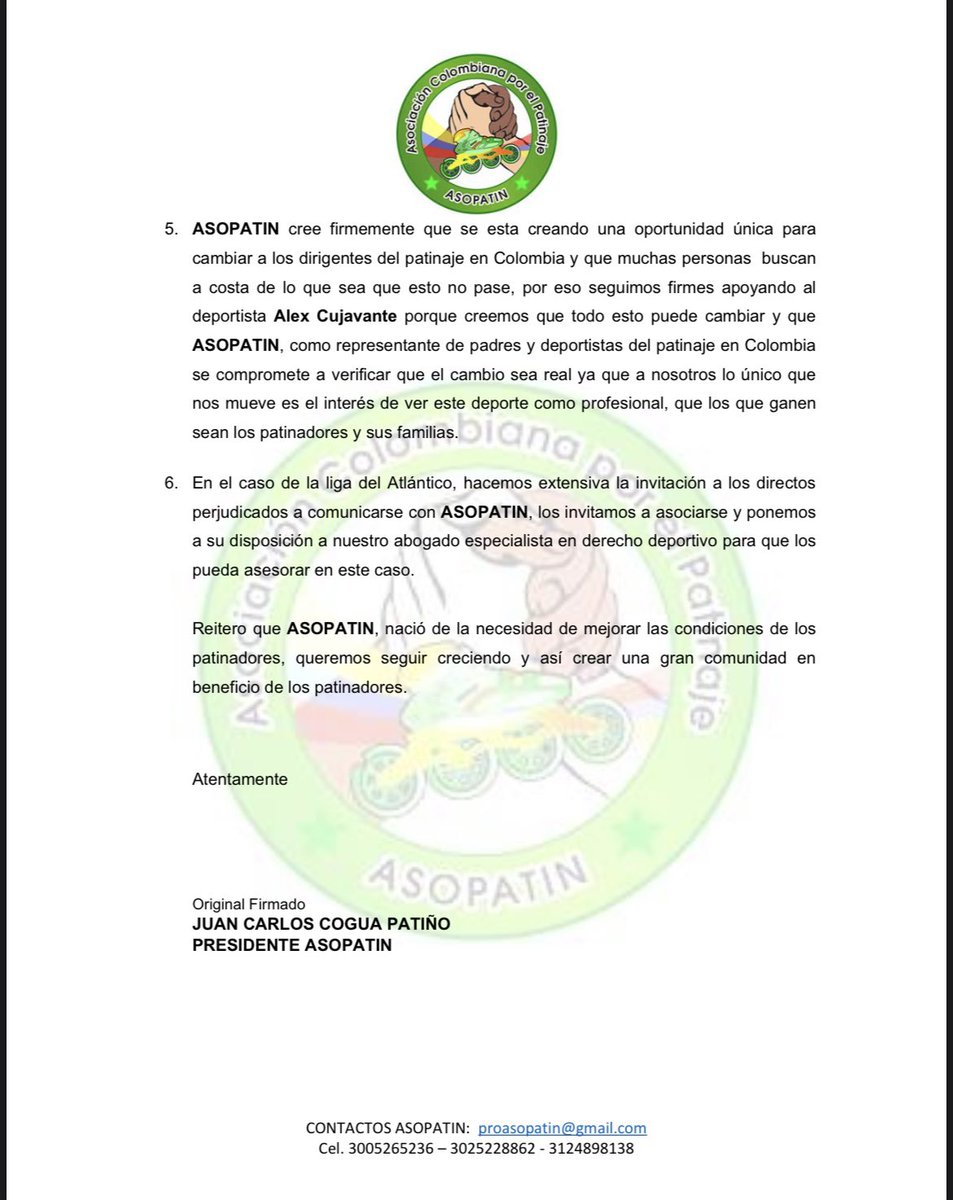 alcujavante's tweet photo. Seguimos firmes en nuestra misión de construir un futuro positivo para este deporte en Colombia, trabajando con determinación, argumentos sólidos y transparencia. ¡Juntos, crearemos un camino positivo para nuestros patinadores! #ASOPATIN #PatinajeColombiano #FCP2024 #PatinajeProfesional @asopatin
