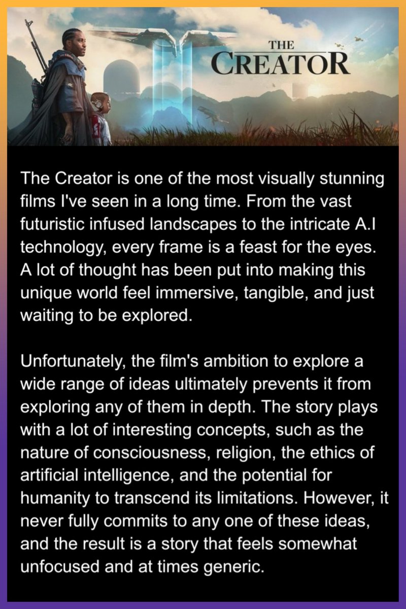 mybrainthoughts's tweet photo. #TheCreator SPOILER FREE Review.
#KeepItNerdie https://t.co/BPt6HWLFvT