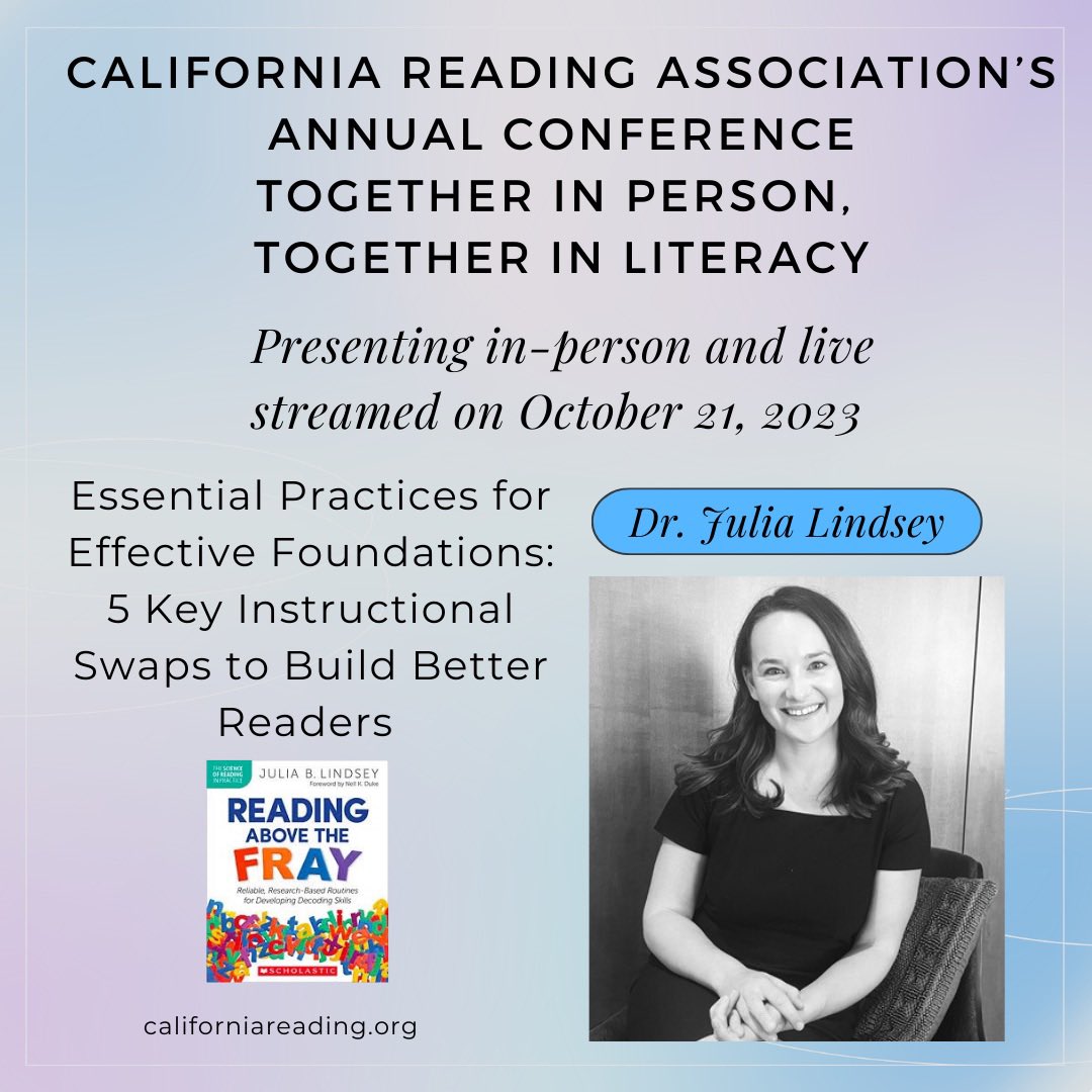 Lindsay Summers (@lsummers28) on Twitter photo Join the <a href="/CRAreading/">CA Reading Assoc</a> to learn from the incredible <a href="/JuliaBLindsey/">Dr. Julia Lindsey</a> in her session “Essential Practices for Effective Foundations” at our Annual Conference on October 21. Dr. Lindsey will present in-person at @venturaCOE and her session will be live steamed. #CRAtogether2023 Join the <a href="/CRAreading/">CA Reading Assoc</a> to learn from the incredible <a href="/JuliaBLindsey/">Dr. Julia Lindsey</a> in her session “Essential Practices for Effective Foundations” at our Annual Conference on October 21. Dr. Lindsey will present in-person at @venturaCOE and her session will be live steamed. #CRAtogether2023