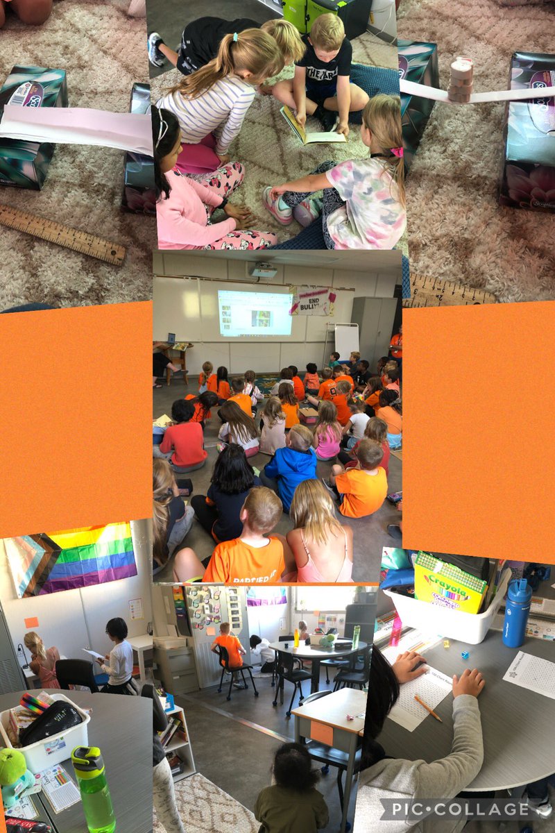 MsAHolban's tweet photo. Truth and Reconciliation Week: We read stories by Indigenous authors, learned about residential schools &amp; Orange Shirt day, did math around the room, played math games, and participated in a STEM challenge to build a paper bridge strong enough to hold erasers. Great work Homies! https://t.co/cq2PKbdAKi