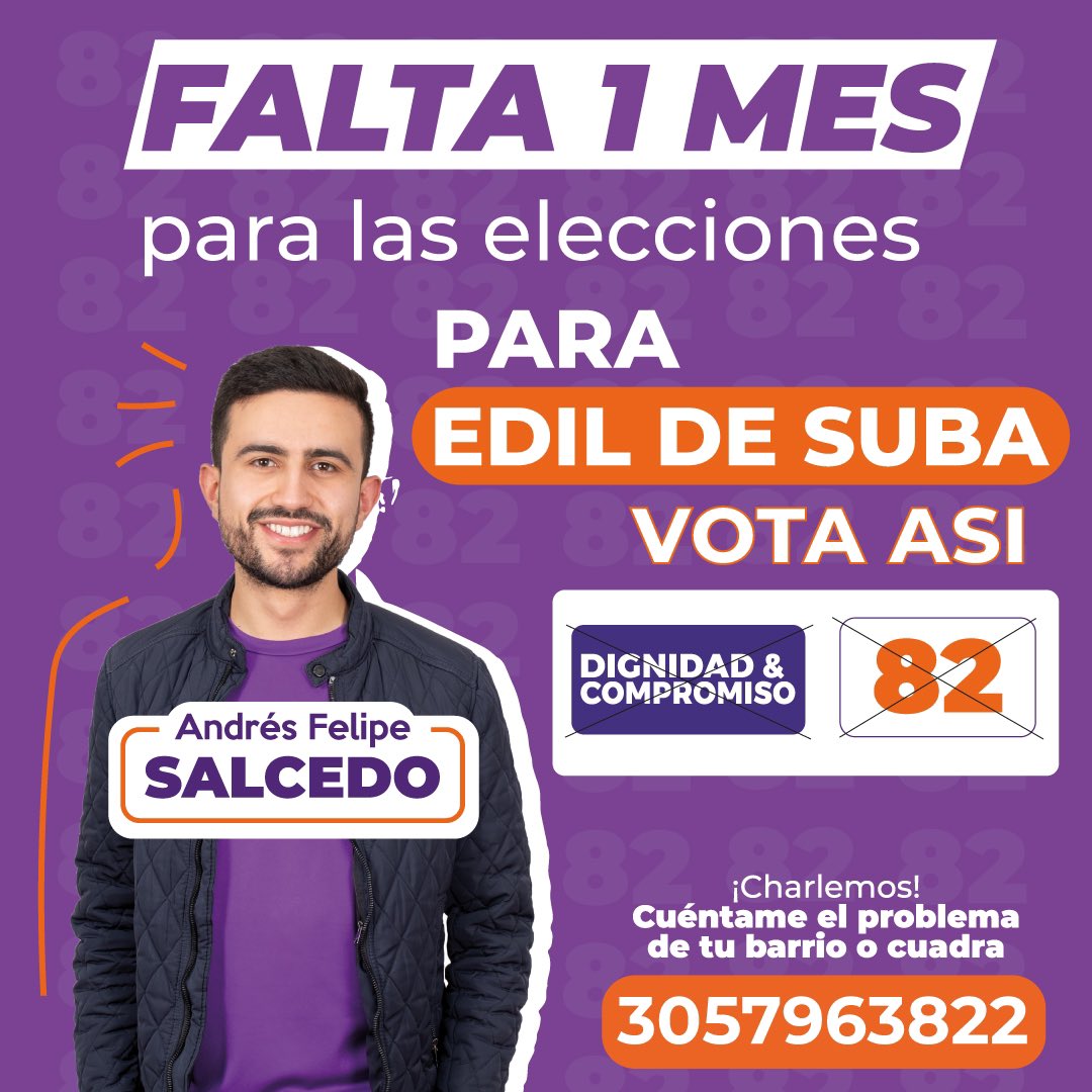andresfsalcedop's tweet photo. Te quiero pedir un favor ¡Ayúdame a darle RT a esta publicación! 🙏🏻
En esta campaña queremos renovar la Junta Administradora Local de #Suba (hay personas que llevan más de 3 periodos siendo ediles) con ideas transformadoras para la localidad
#edilsuba https://t.co/m4ShoCTFGi