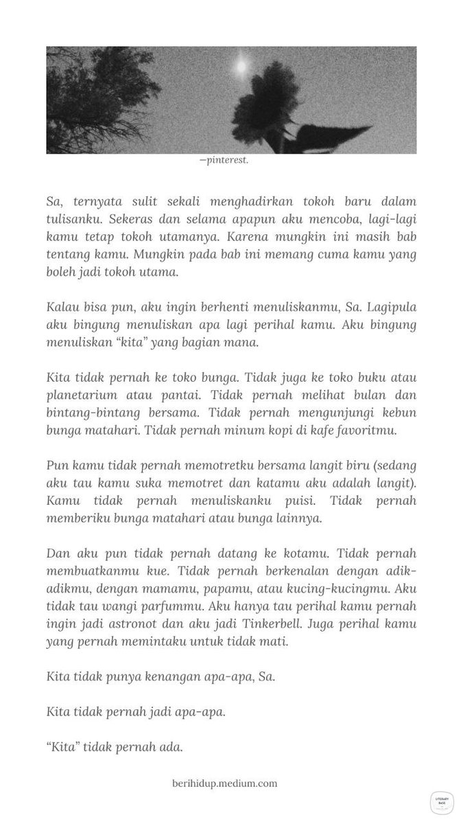 literarybase's tweet image. Karya | Aku ingin berhenti menuliskanmu, Sa.