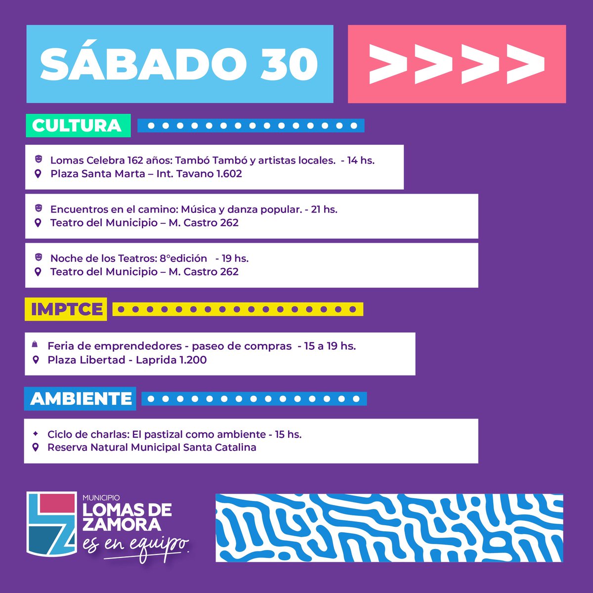 MunicipioLdeZ's tweet photo. 😎🙌🏻 Conocé algunas de las actividades gratuitas que tenemos para vos durante este fin de semana.

#Agendate
#LomasEsEnEquipo https://t.co/7gT3tjNRDD