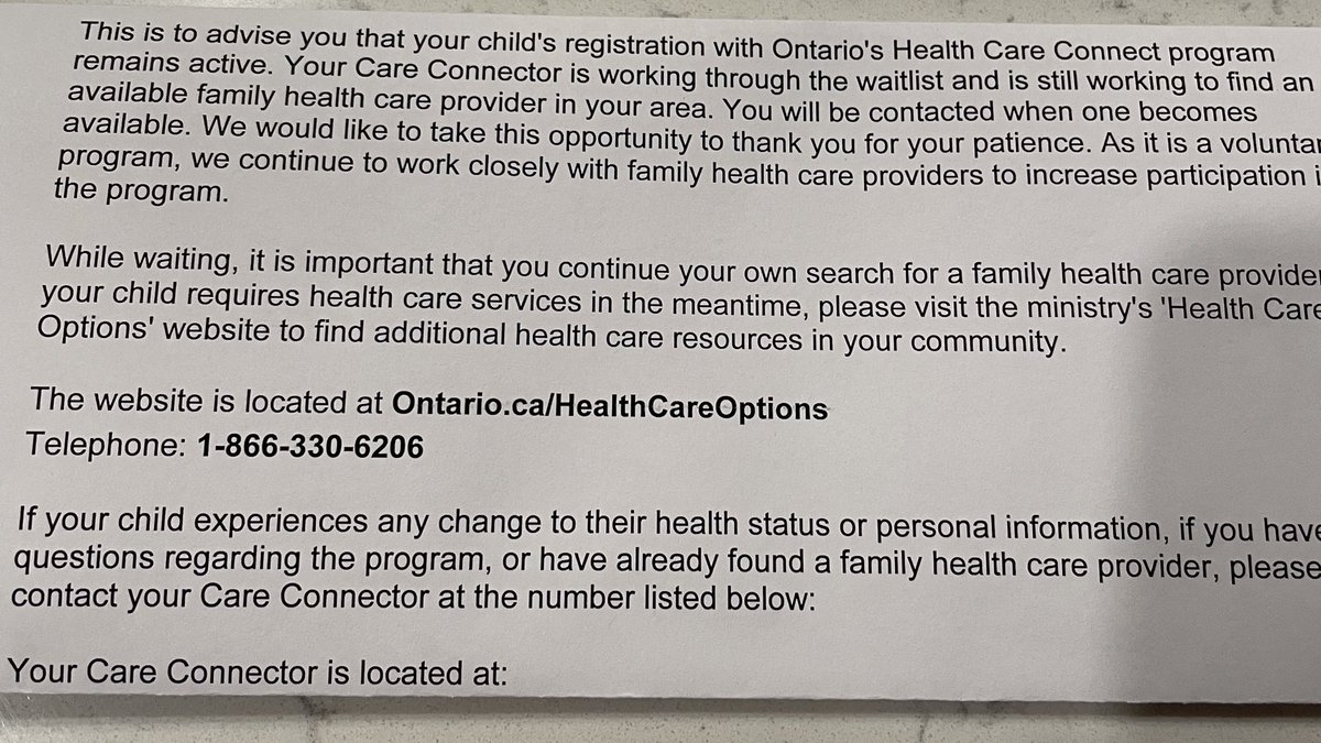 Today from <a href="/HealthcareCnnct/">Healthcare Connect</a> - why are you encouraging people to “search for their own GP/FP in the meantime”? Clearly an acknowledgement the program is (and has been) broken. When will will finally move to fixing  primary care <a href="/OntarioHealthOH/">Ontario Health</a> <a href="/ONThealth/">Ontario Ministry of Health</a> #ONHealth