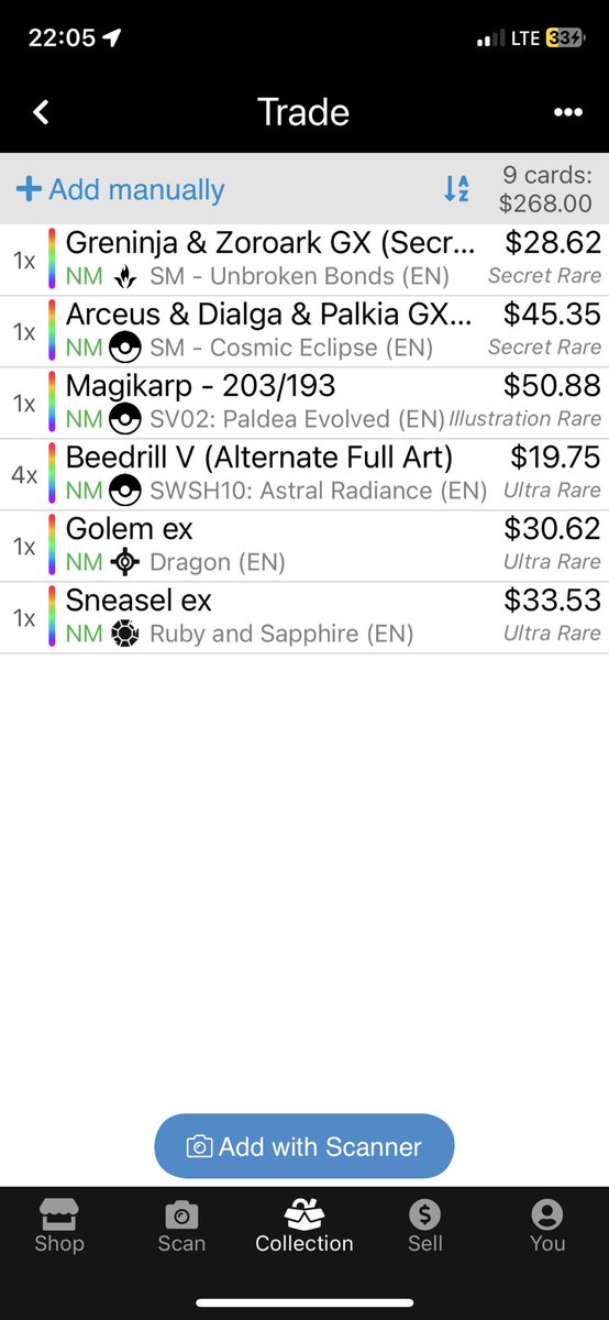 ASPDPerspective's tweet photo. Please RT

Anyone interested in trading their 151 duplicates?

Searching for 151 cards

More than happy to work out deals

All cards are NM

Golem ex
Sneasel ex
Beedrill V Alt x4
Greninja &amp; Zoroark secret
ADP secret
Magikarp https://t.co/HxckltD26U