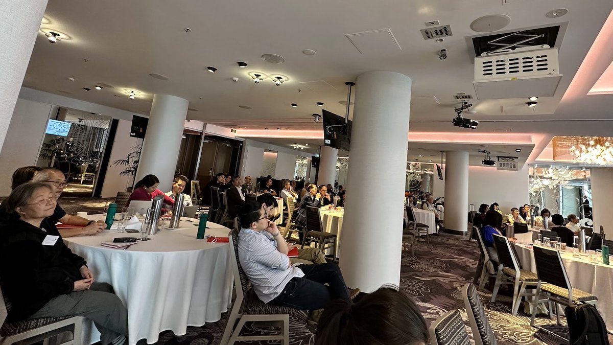 ACMAVic's tweet photo. Dr Owen Bradfield from MIPS makes the ultimate sacrifice of talking about #Telehealth during the @AFL #AFLGrandFinal — and the audience is dedicated enough to stay! #ACMAV2023 https://t.co/3tDZaPlYz6