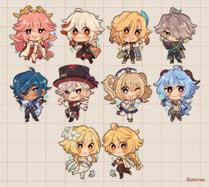 some #GenshinImpact chibis i did for stickers (hopefully charms too!)  
