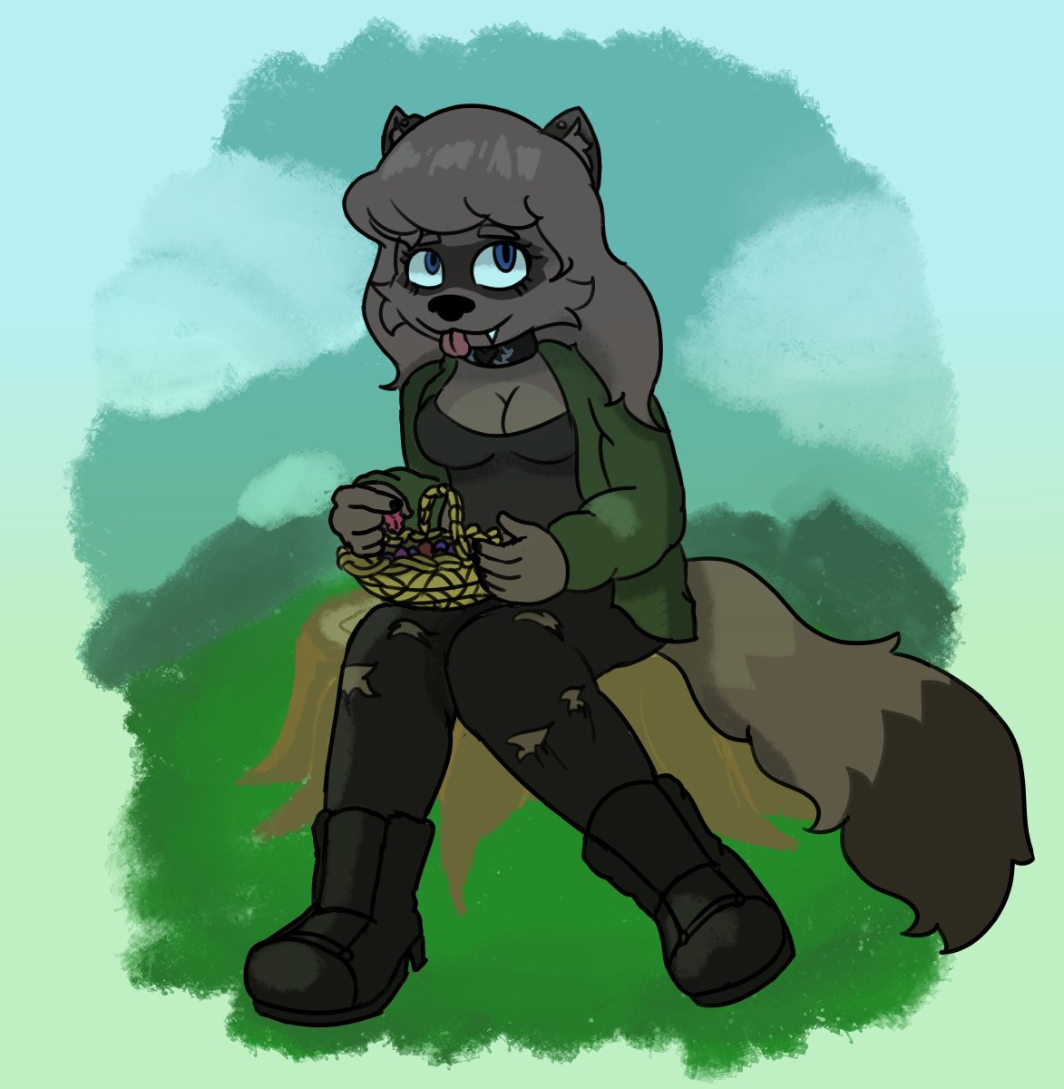 Look at this lil' tall berrypicking raccoon girl