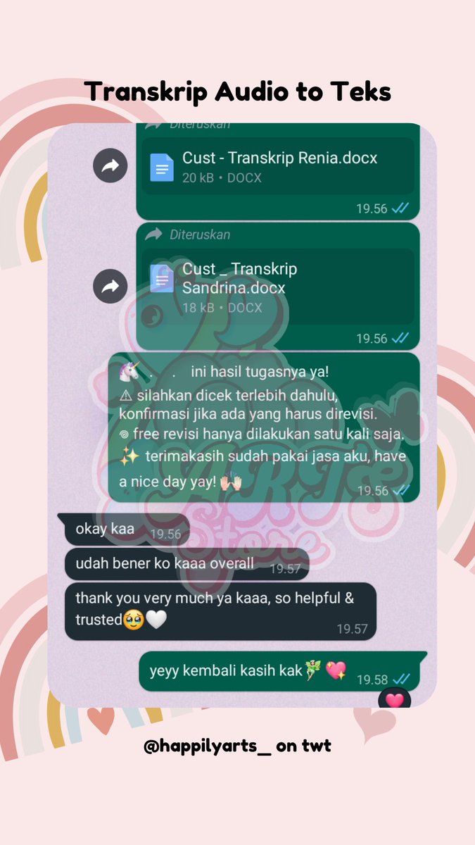 🌷 Testi

239. Jastul Pajak (1)
240. Jastul Pajak (2)
241. Essay - Proyek Bisnis
242. Transkrip Audio 

🎠 pena-joki by happilyarts 
✨ thankyou for trusting me
💌 DM/WA for order
#byarts